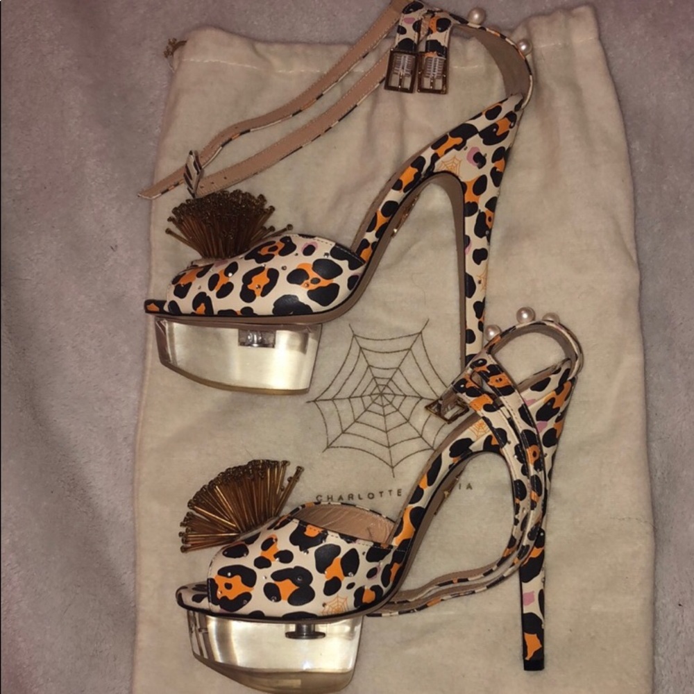 🤩🔥 FLASHSALE New Authentic Charlotte Olympia leopard print strappy heel sandal